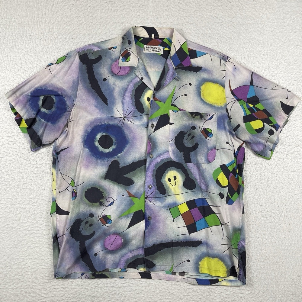 Mondo Di Marco Shirt Mens Large Vintage Italy Loop Collar‎ Abstract Work Travel